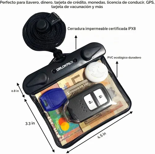 Vista 2 de DRLOKPAK Cartera sumergible impermeable 2Pack Dry Car Key FOB Case Bag Negro y anaranjado