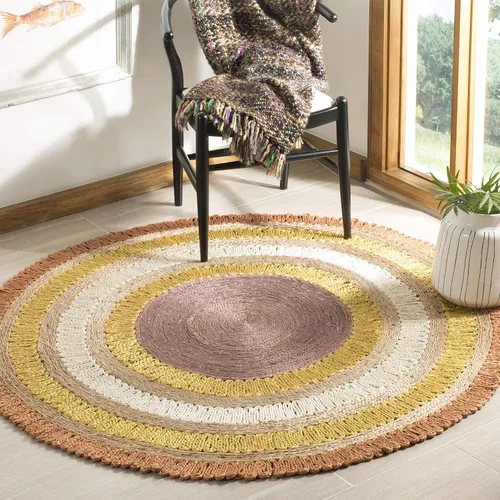 Vista 8 de SAFAVIEH Alfombra redonda de fibra natural NF201C de 3 pies, redonda, azul, multicolor, hecha a mano con encanto bohemio y de yute
