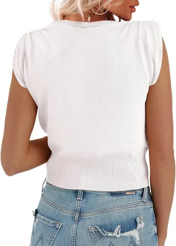 Vista 3 de Suéter de punto con cuello alto falso para mujer, sin mangas, acanalado, ajustado, liso, suave, sexy, de moda, sin botones