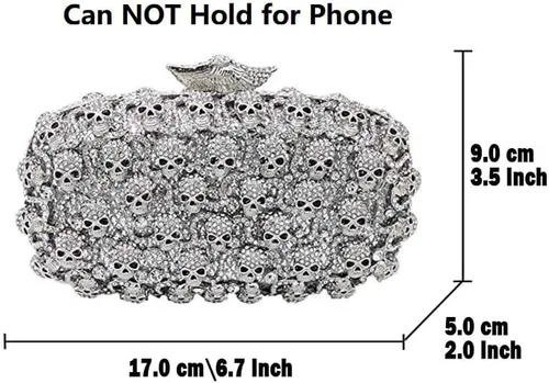 Vista 3 de Boutique De FGG Bolso de mano de cristal de calavera para mujer, bolso de mano de noche con diamantes de imitación, para fiesta, graduación