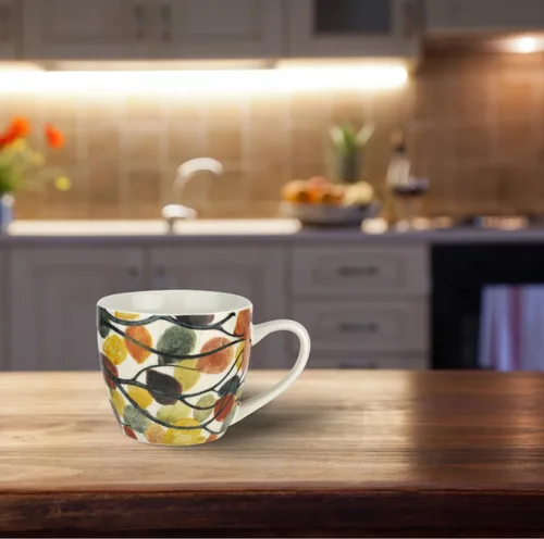 Vista 4 de Pimpernel Taza de porcelana de hojas bailarinas de 16 onzas – Taza de café y té con obras de arte inspiradas en la naturaleza, vajilla grande