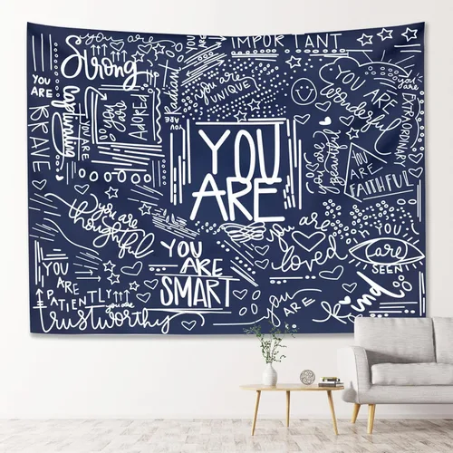 Vista 9 de KJHL Quote You Are - Tapiz de pared en blanco y negro inspiracional para aula, tapices infantiles para colgar en la pared, afirmaciones