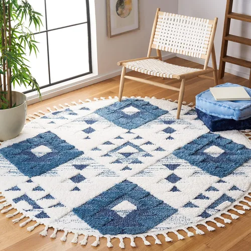 Vista 32 de SAFAVIEH Alfombra marroquí con borlas, 2 x 3 pies, marfil y marrón, no desprende pelusa y fácil de limpiar, textura alta y baja, ideal