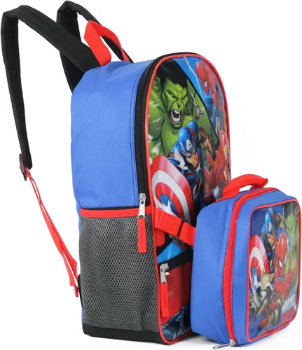 Vista 4 de Marvel Mochila Avengers con bolsa de almuerzo desmontable aislada (talla única, héroes)