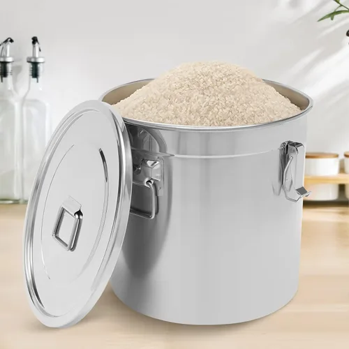 Vista 3 de Recipientes de acero inoxidable para almacenamiento de alimentos con tapas, recipientes herméticos de cocina, cubo de almacenamiento de alimentos