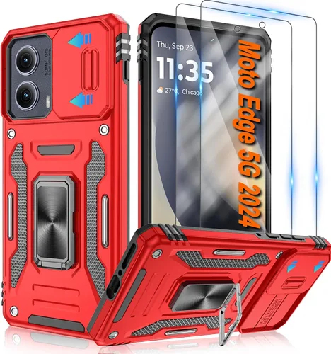 Vista 110 de Atump Funda para Motorola Moto G Play 2024 (4G) con [paquete de 2] protector de pantalla HD y cubierta para cámara deslizante, soporte de anillo