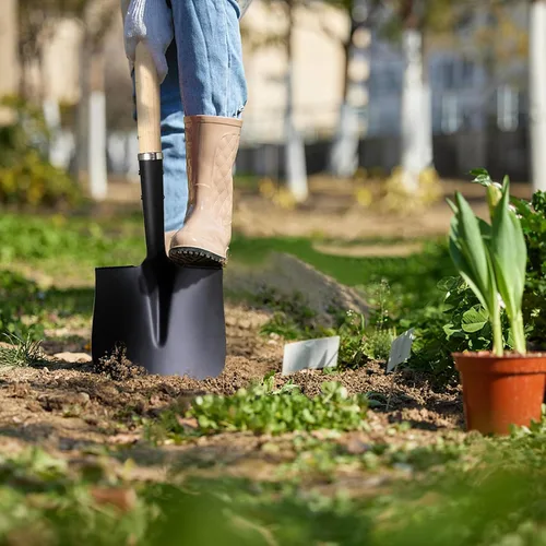 Vista 6 de Pala para excavar, pala de jardín resistente con mango en D, mango de madera de punta redonda de 41 pulgadas, ideal para jardinería, paisajismo