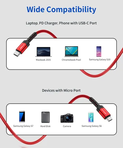 Vista 7 de JSAUX Cable USB C a Micro USB de 6.6 pies, cable trenzado tipo C a micro USB, cargador trenzado, compatible con carga y sincronización compatible