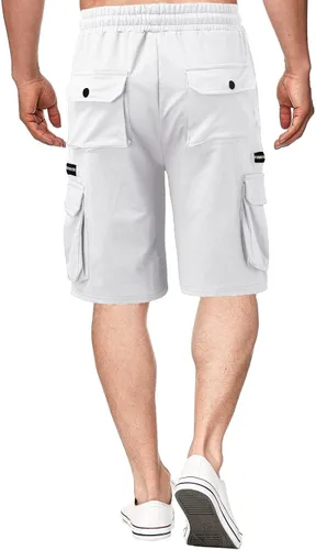 Vista 6 de Mens Linen Shorts Summer Drawstring Elastic Waist Cargo Shorts Multi Pocket Standard and Big & Tall Beach Shorts