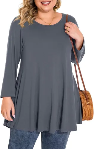 Vista 18 de BELAROI Blusas tipo túnica de manga 3/4 para mujer, talla grande, cómoda para usar con leggings, estilo casual 5-Winered