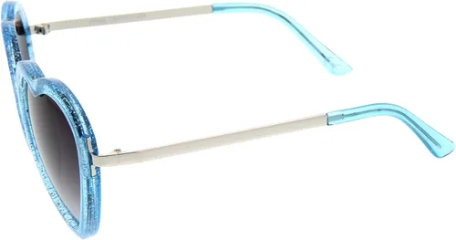 Vista 3 de zeroUV Lentes de sol con forma de corazón de sien de metal transparente con marco de purpurina para mujer, 2.087in