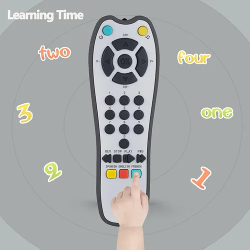 Vista 4 de Juguete de control remoto de TV musical para niños con luz y sonido suaves, volumen ajustable, educación temprana, juguete de regalo con inglés