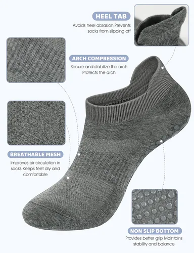 Vista 4 de AURUZA Calcetines de agarre para mujeres y hombres, calcetines de agarre de pilates, calcetines de yoga antideslizantes con agarres para barre