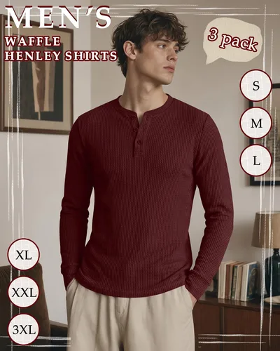 Vista 3 de Paquete de 3 camisas Henley de manga larga para hombre