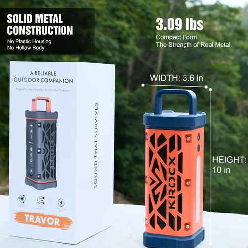 Vista 9 de TRAVOR - Altavoz magnético de aluminio para exteriores, cuerpo de metal resistente, altavoz inalámbrico portátil, 45 W, graves profundos, IP68