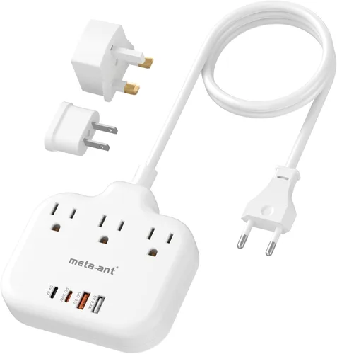 Vista 15 de Adaptador de Enchufe de Sudáfrica, Adaptador Tipo M para Sudáfrica con 3 Tomas de CA y 4 Puertos USB (2 USB C) 15.5W, Cable de Extensión de 3FT