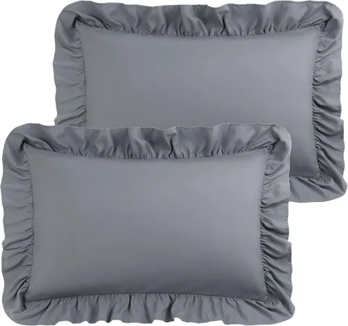 Vista 11 de PiccoCasa Juego de 2 fundas de almohada con volantes, sobre estándar, color Negro