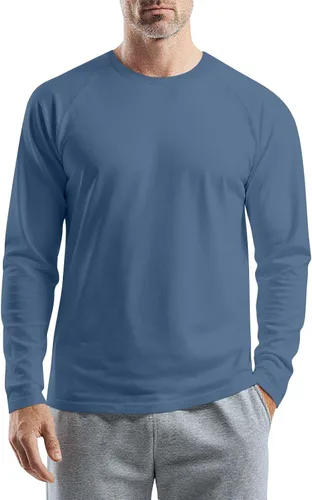 Vista 5 de Camisetas para hombre, manga larga, color sólido, cuello redondo, camisetas básicas informales, M-3XL