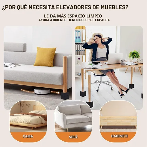 Vista 5 de Elevadores para muebles de cama, bloques de elevación ajustables, pilotes de 1.5, 3, 4 y 6 pulgadas, resistentes para cama, sofá, escritorio, mesa