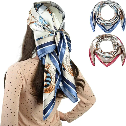 Vista 46 de corciova - Bufanda cuadrada grande para mujer, diadema sedosa para cabello rizado, lazo para dormir por la noche, bandana a la moda, 35 x 35