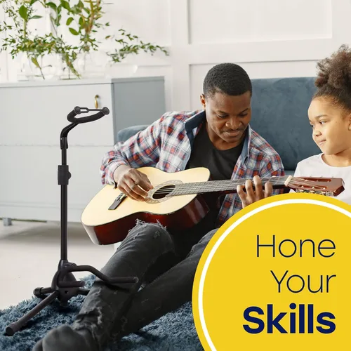 Vista 7 de Hola! Music Soporte de guitarra – Altura ajustable, plegable con cuello acolchado y yugo – Paquete de 1 trípode