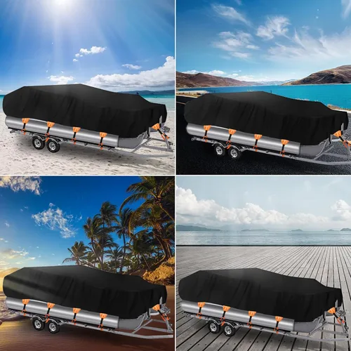 Vista 7 de NEVERLAND Funda para Barco Impermeable de Alta Resistencia Funda para Lancha Pontón Lona de Poliéster de Grado Marino Cubierta Remolcable Se Adapta