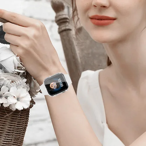 Vista 6 de 4 Pack Fundas Brillantes para Apple Watch SE 3/SE 2/SE/6/5/4 44mm, Funda Protectora de Diamantes y Brillantes con Protector de Pantalla de Vidrio