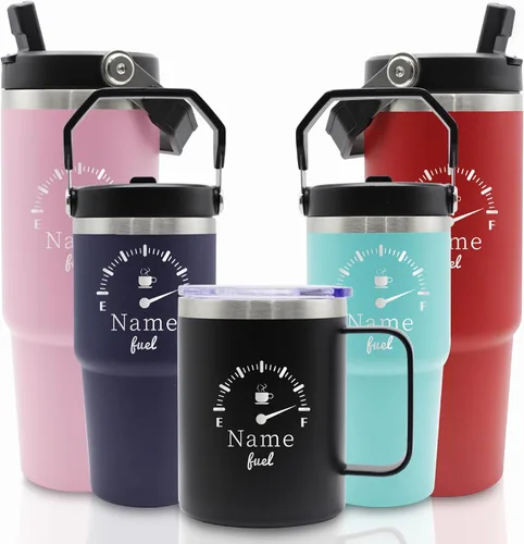 Vista 18 de Vasos de acero inoxidable grabados personalizados con nombres, tazas aisladas personalizadas con asa, taza de café de viaje, regalos para ella/él