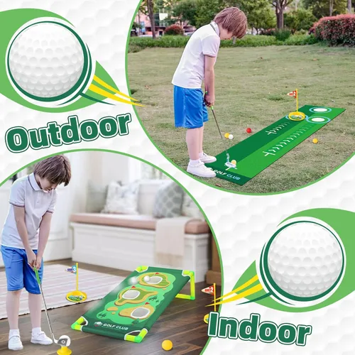 Vista 4 de Liberry Conjunto de golf para niños de 3, 4, 5, 6 años, para niños y niñas, juego de palos de golf retráctiles para niños pequeños con alfombrilla