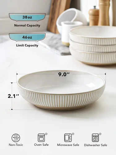 Vista 4 de LE TAUCI Tazones para pasta de 46 onzas, ensaladera grande, cuenco de cerámica en relieve de cerámica para servir frutas, fideos, cena, regalo