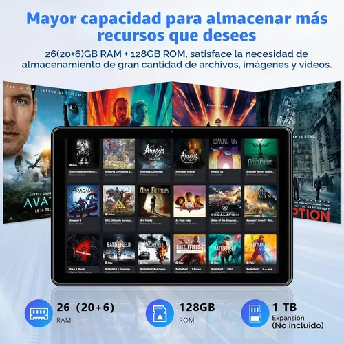 Vista 5 de Raemond Tablet Android 15 de 10 pulgadas con funda, 18 GB de RAM 128 GB de ROM, 1280 x 800 IPS HD Widevine L1, Octa-Core, 1TB expandible, WiFi 6