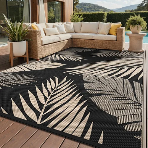 Vista 47 de GENIMO - Alfombra para exteriores de 6 x 9 pies, para patio, espacios amplios, reversible, de pajillas de plástico, alfombra impermeable para Azul