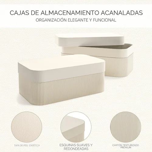 Vista 5 de Cajas de almacenamiento decorativas con tapas: juego de 2 hermosos cubos organizadores de cartón acanalado para la decoración de estanterías de tu