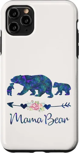 Vista 13 de Teal Blue Purple Floral Mama Bear and Two Cubs White Case for iPhone 16