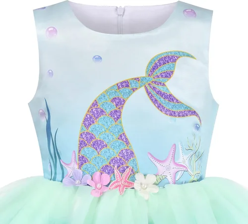 Vista 3 de Sunny Fashion Vestido de princesa con volados para niñas, con estampado de torta de cumpleaños