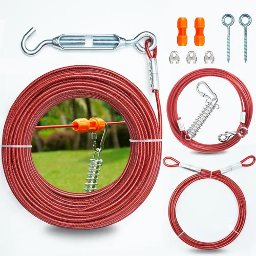 Vista 12 de Sistema de carretilla aérea resistente para perros pequeños a grandes, cable de funcionamiento de 100 pies/75 pies con cable de pasillo de 10 pies