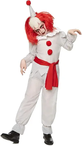 Vista 2 de Disfraz de payaso asesino Disfraz de villano aterrador para niños de Halloween blanco rojo Off
