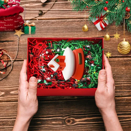 Vista 4 de LOMIMOS Relleno de papel de Navidad de 1 libra, papel de rafia de Navidad rojo y verde con confeti de Navidad para envolver regalos, cesta