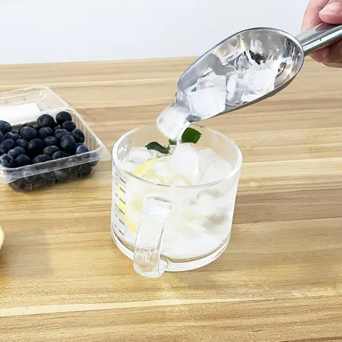 Vista 4 de Cuchara de hielo de metal de 12 onzas, pequeña cuchara de hielo de acero inoxidable para máquina de hielo, cubeta de hielo, cocina, congelador, bar