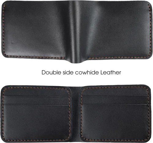 Vista 2 de HATA Black Cowhide Full Grain Leather Bifold Wallet For Men With RFID Blocking Minimalist Front Pocket Security Passcase And Durable Extra Capacity
