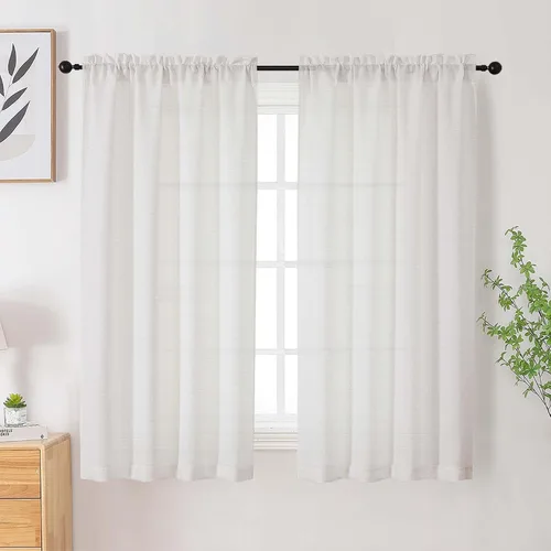 Vista 66 de Cortinas de lino para dormitorio y sala de estar de 96 pulgadas de largo, juego de 2 paneles, con bolsillo para cortinero, filtrado de luz, textura