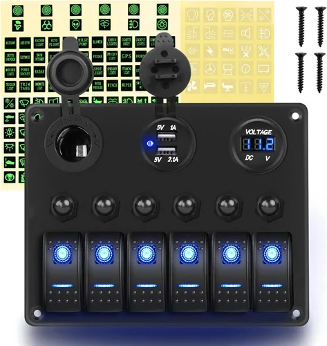 Vista 12 de GOOACC Panel de interruptor basculante de 3 bandas con cargador USB y encendedor de puros, interruptor de palanca de 12 V 24 V, interruptor Azul