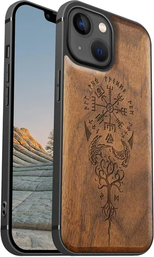 Vista 20 de Carveit Funda magnética de madera para iPhone 13 [madera real dura y TPU suave], funda protectora híbrida de madera única y elegante a prueba