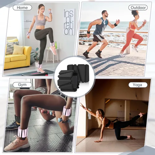 Vista 7 de Vinsot Pilates - Pesas de muñeca y tobillo para mujer, juego de 4 (2 libras cada una), pulseras con peso ajustables para piernas, para caminar Negro