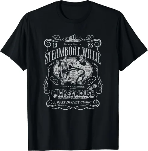 Vista 2 de Disney 100 Mickey Mouse Steamboat Willie Poster Homage D100 Camiseta, Negro
