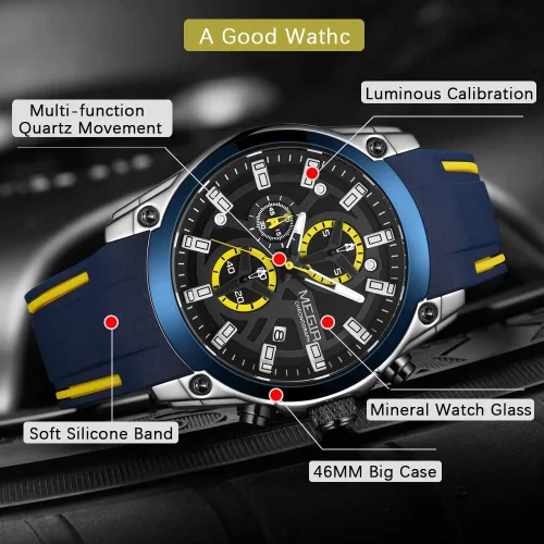 Vista 2 de MEGIR Relojes deportivos de cuarzo para hombre con cronógrafo calendario luminoso función impermeable correa de silicona