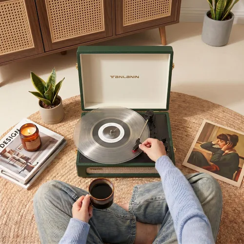 Vista 17 de Vinyl Record Player with Speakers Bass & Treble Control Turntable Green