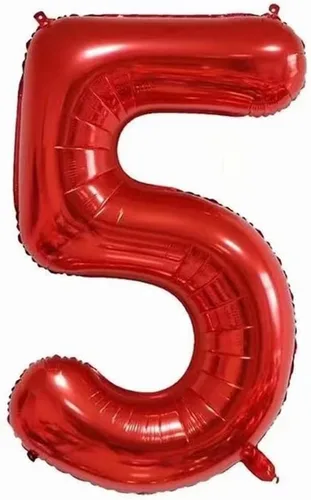 Vista 4 de Globo de 40 pulgadas, corona roja número 5, globo gigante de película de aluminio con el número 5, globos de decoración de cumpleaños número 5
