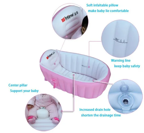 Vista 2 de Bañera inflable para bebé, piscina plegable inflable para niños pequeños recién nacidos (rosa)