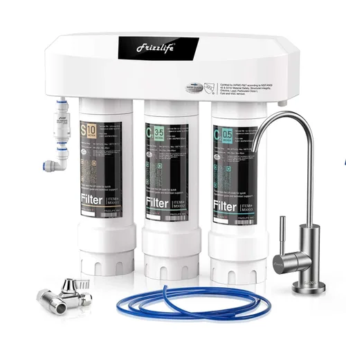 Vista 8 de Frizzlife Sistema de filtro de agua para debajo del fregadero, certificado NSF/ANSI 53 y 42 y 372, filtración de agua de 8 capas de 0.5 micrones que